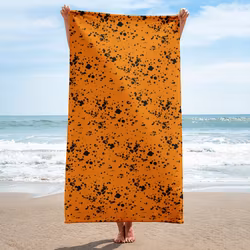 Handduk 150x75 cm - Splatter - orange/svart