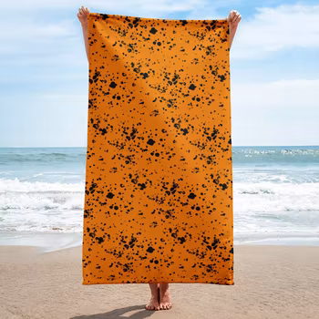 Handduk 150x75 cm - Splatter - orange/svart