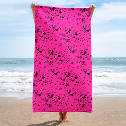Handduk 150x75 cm - Splatter - Cerise/svart