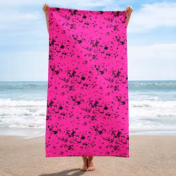 Handduk 150x75 cm - Splatter - Cerise/svart