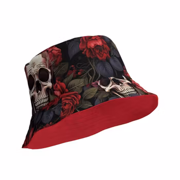 Vändbar solhatt - Roses & Skulls