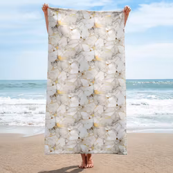 Handduk - 150x75cm - Marmor - Vit/Guld