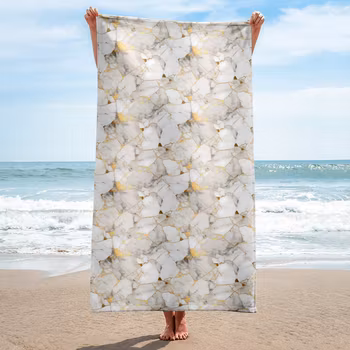 Handduk - 150x75cm - Marmor - Vit/Guld