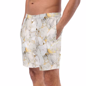Badshorts - Marmor - Vit/Guld