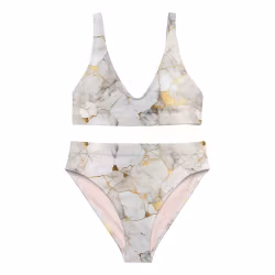 Bikini High Waist - Marmor - Vit/Guld