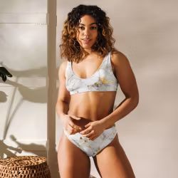 Bikini High Waist - Marmor - Vit/Guld