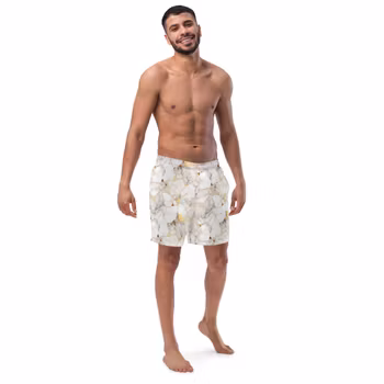 Badshorts - Marmor - Vit/Guld