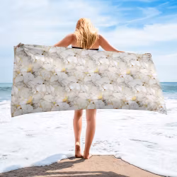 Handduk - 150x75cm - Marmor - Vit/Guld