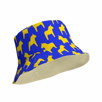 Vändbar Solhatt - Dalahästar - Sverigehästar Blå/Gul