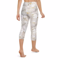 Yoga Capri Leggings - Marmor - Vit/Guld