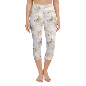 Yoga Capri Leggings - Marmor - Vit/Guld