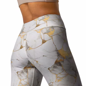 Yoga Leggings - Marmor - Vit/Guld