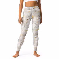 Yoga Leggings - Marmor - Vit/Guld