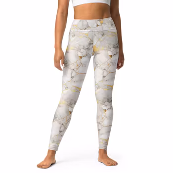Yoga Leggings - Marmor - Vit/Guld