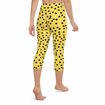 Yoga Capri Leggings - Gula med prickar