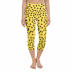 Yoga Capri Leggings - Gula med prickar