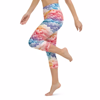 Yoga Capri Leggings - Regnbåge - Moln