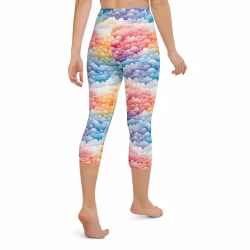 Yoga Capri Leggings - Regnbåge - Moln