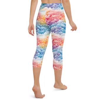 Yoga Capri Leggings - Regnbåge - Moln