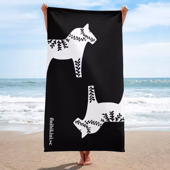 Handuk 150x75 cm - Dalahäst - Svart