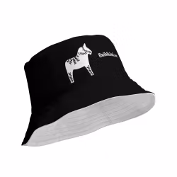 Vändbar solhatt - Dalahäst - Svart/Vit