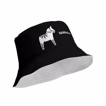 Vändbar solhatt - Dalahäst - Svart/Vit