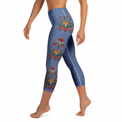 Yoga Capri Leggings - Dalahäst och kurbits - Blå iris