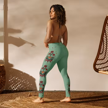 Yoga Leggings - Dalahäst och kurbits - Havsgrön