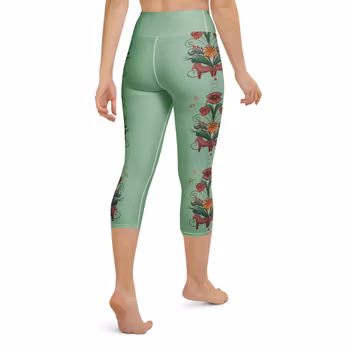 Yoga Capri Leggings - Dalahäst och kurbits - Havsgrön