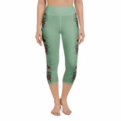 Yoga Capri Leggings - Dalahäst och kurbits - Havsgrön