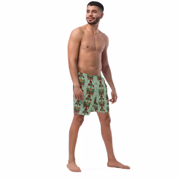 Badshorts - Kurbitsmönster - Havsgrön