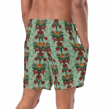 Badshorts - Kurbitsmönster - Havsgrön