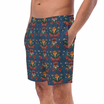 Badshorts - Kurbitsmönster - Marinblå