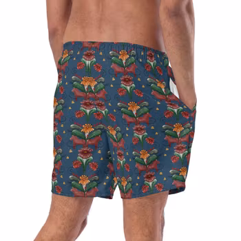 Badshorts - Kurbitsmönster - Marinblå
