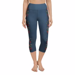 Yoga Capri Leggings - Dalahäst och kurbits - Marinblå