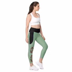 Träningstights med fickor - Dalahäst och kurbits - Havsgrön utan logga