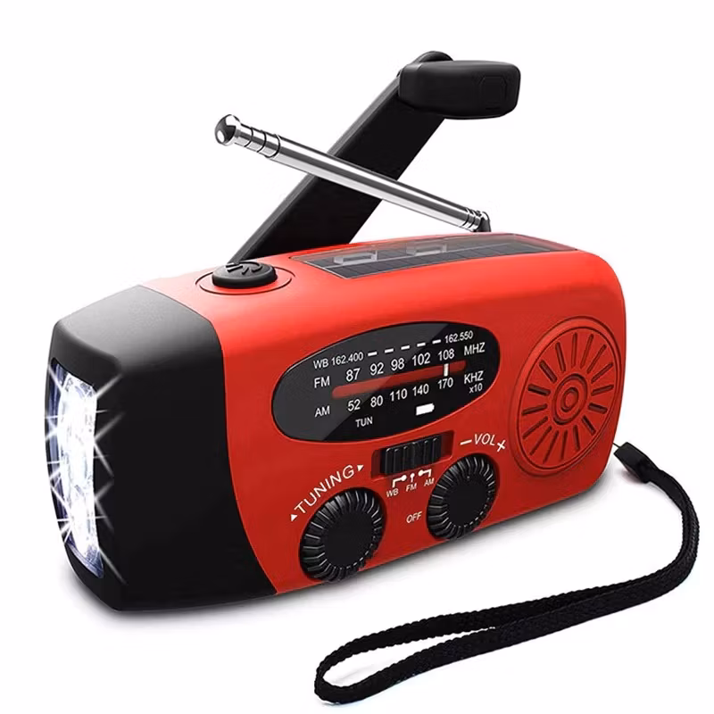 Kampiradio/hätäradio aurinkokennolla ja powerbankilla
