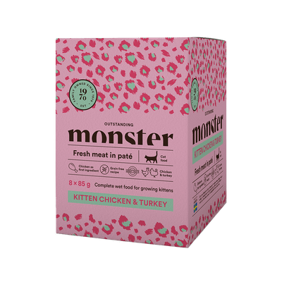 Monster Cat Pouches Kitten kylling og kalkun 8x85 g