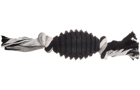 Hundeleke gladiator rugbyball med tau sort 8x8x42cm gummi