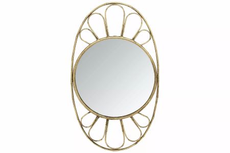 Spegel Oval Metall Bambu Mässing