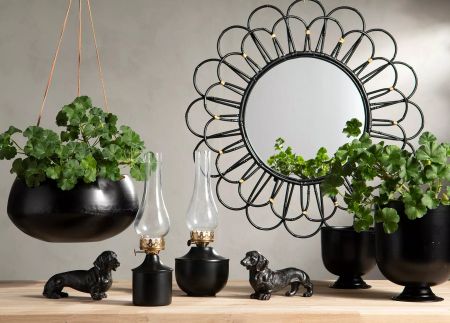 Spegel Rund Svart Metall Bambu