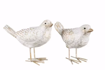 Fågel Stående Vit/Guld Poly