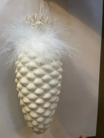 White Glass Pinecone w Deer