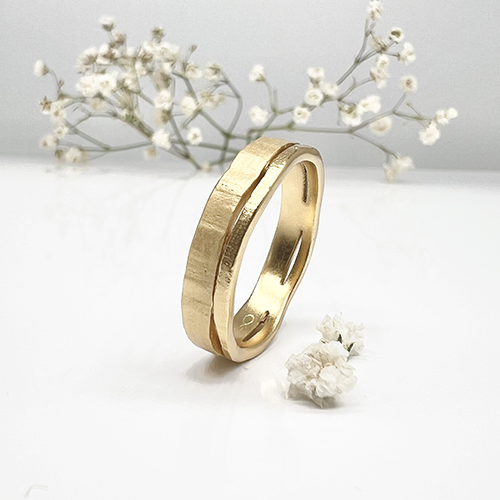 Misty Forest "River" Mens Ring - 18K Natural White Gold