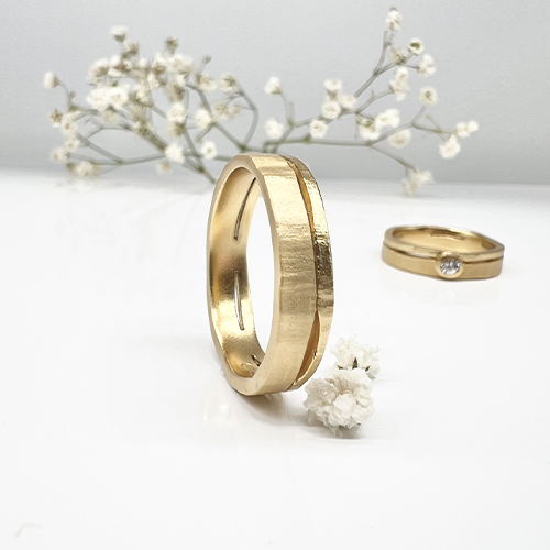 Misty Forest "River" Mens Ring - 18K Natural White Gold