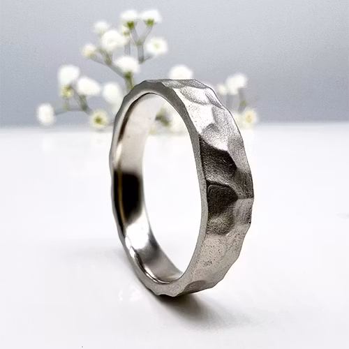 Misty Forest "Hill" Mens Ring - 18K White Gold with Rhodium