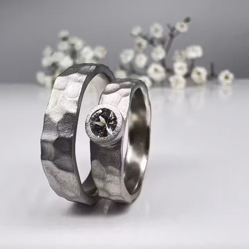 Misty Forest "Hill" Mens Ring - 18K White Gold with Rhodium