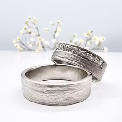 Misty Forest "Organic" Mens Ring - 18K White Gold with Rhodium