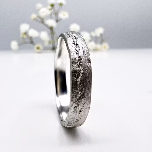 Misty Forest "Sea" Mens Ring - 18K White Gold with Rhodium