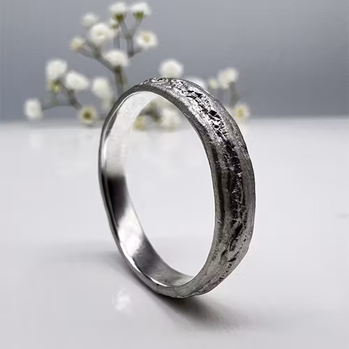 Misty Forest "Sea" Mens Ring - 18K White Gold with Rhodium